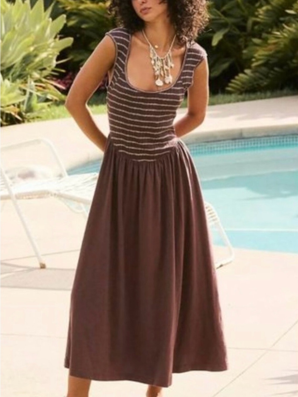 Free People Brown Striped Midi Dress